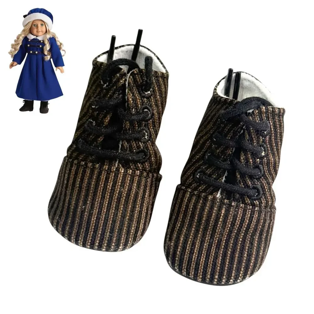 American Girl Caroline Doll Boots Winter Ice Skating Shoes Striped Lace Up Vtg
